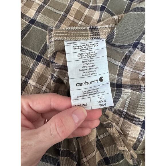 Carhartt Mens L Tall Long Sleeve Plaid Flannel Shirt Button Up Workwear - Picture 5 of 5